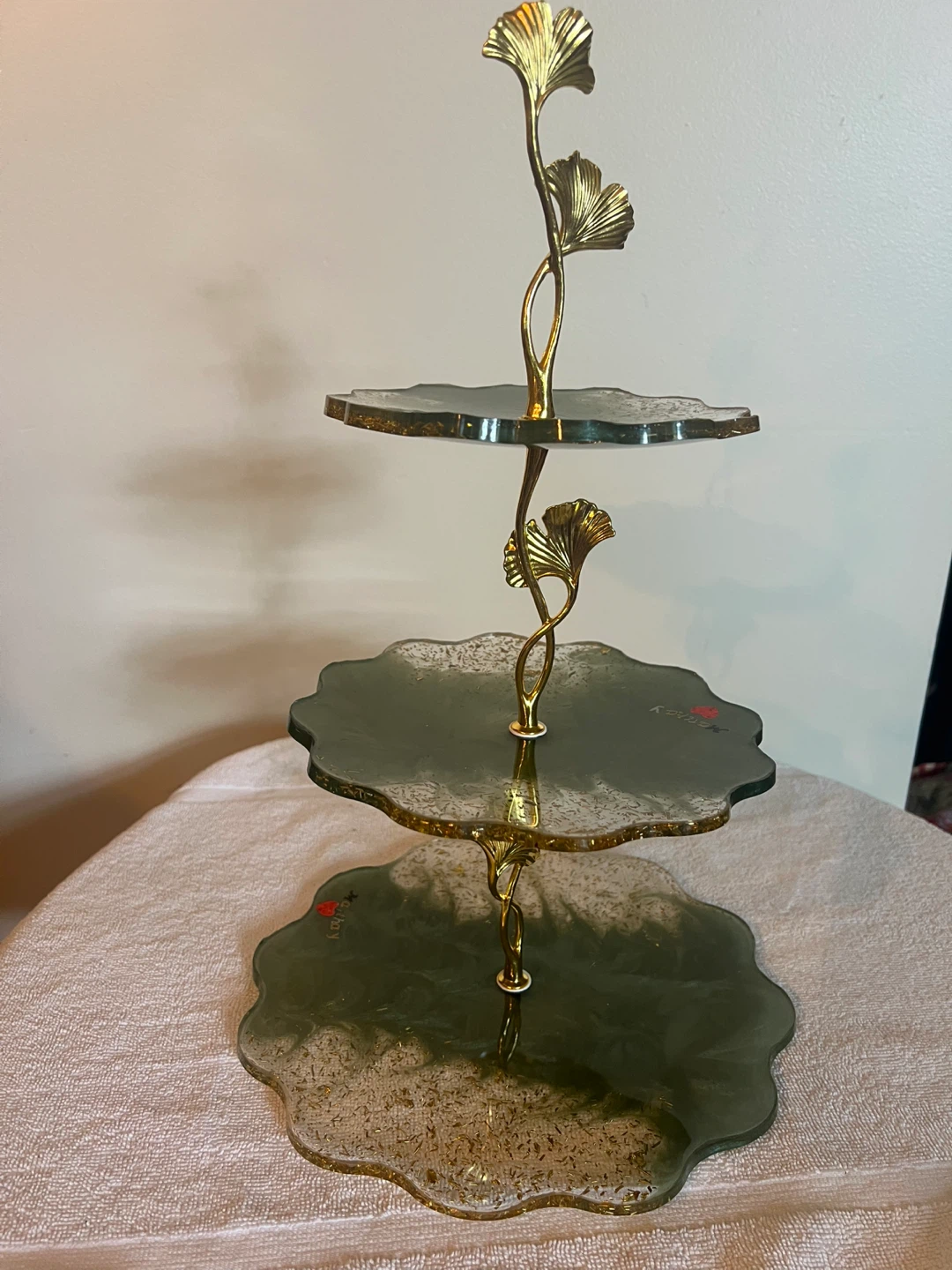 3-Tier Gold Ginkgo Leaf Dessert Stand
