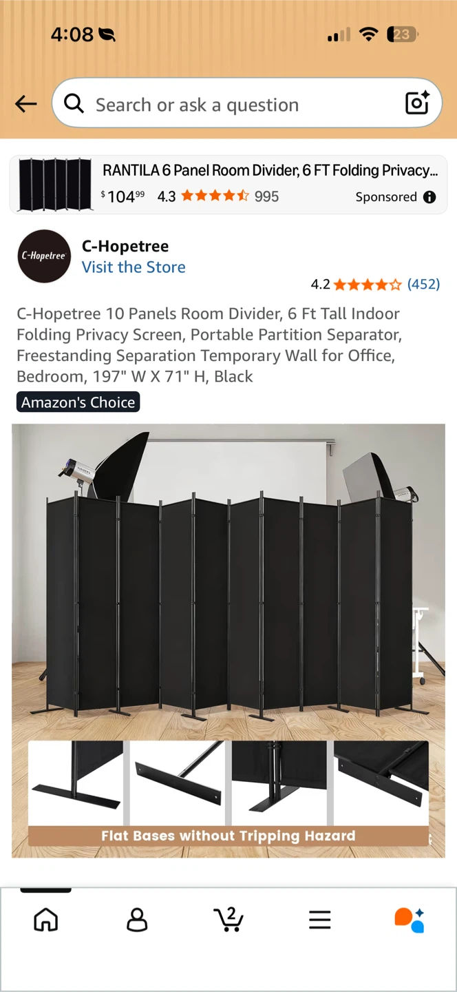 C-Hopetree 10 Panel Folding Room Divider - Black - photo 2