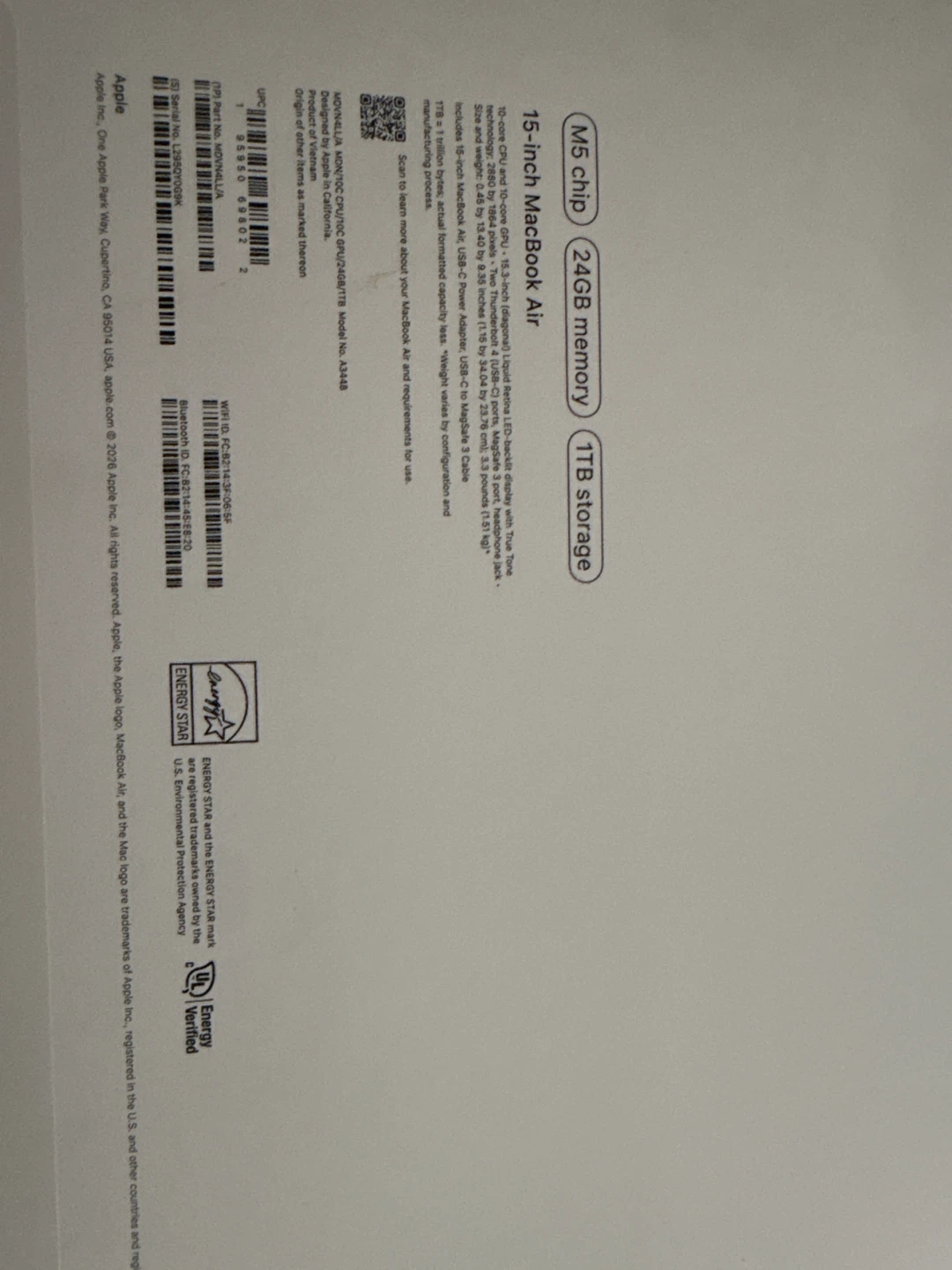 Apple MacBook Air 15.3 inch M5 Chip