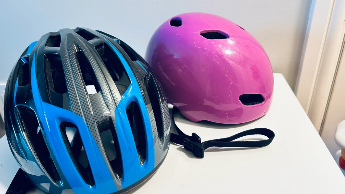 2 Adult Bicycle Helmets – Supercycle & Purple/Pink Helmet