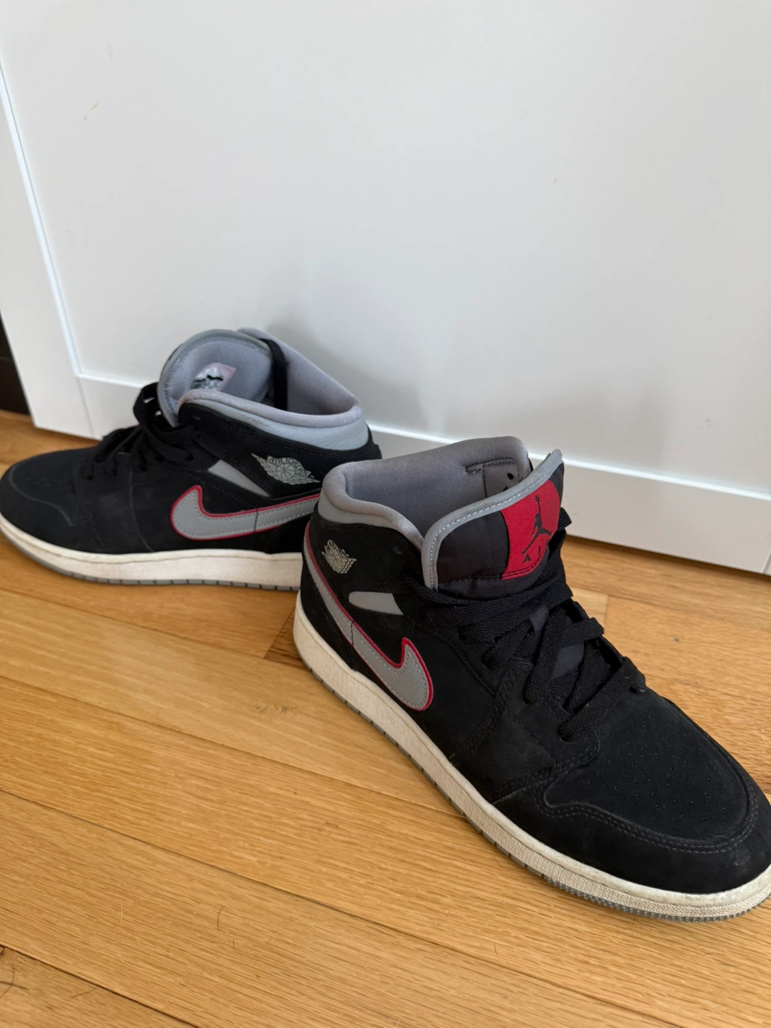 Air Jordan 1 Mid Black Grey Red Sneakers
