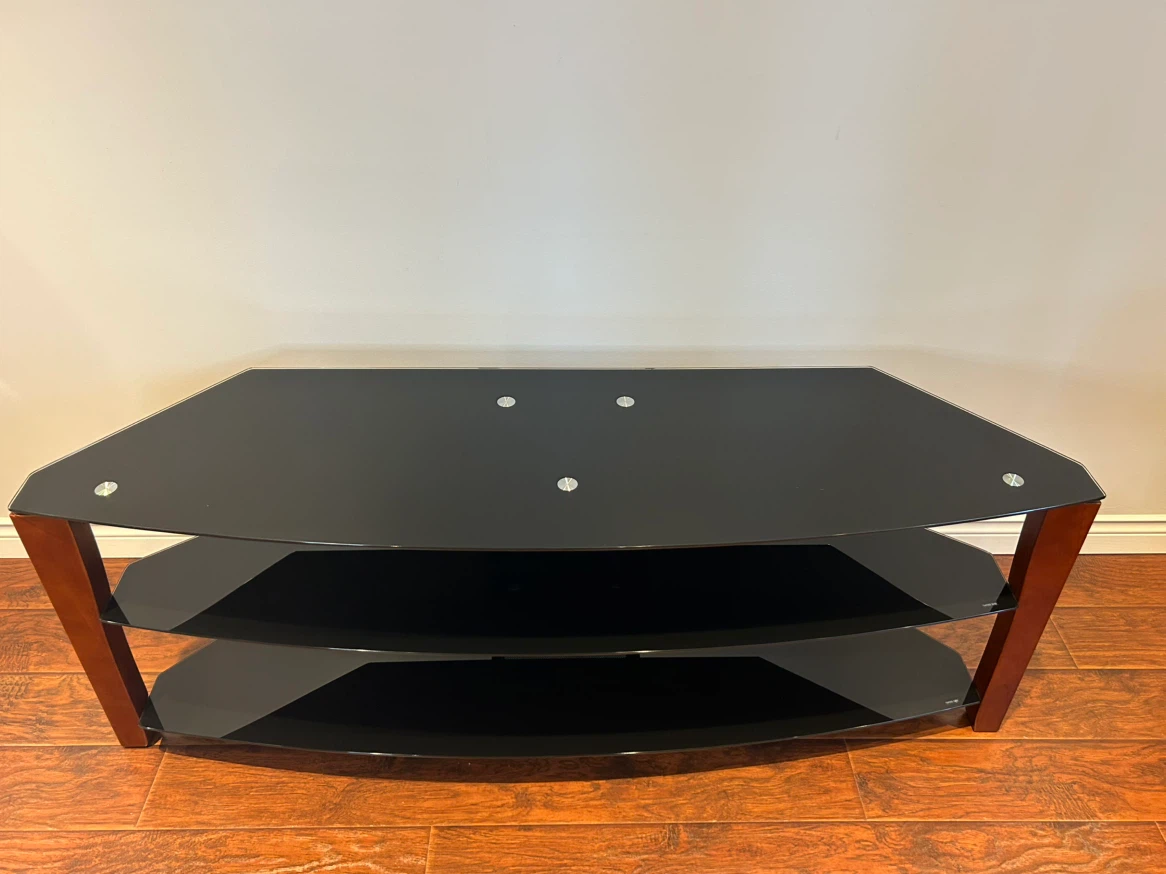 Black 3-Tier Glass TV Stand with Wood Frame