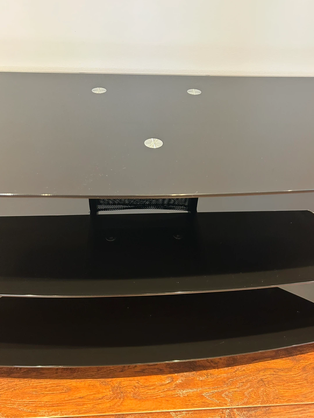 Black 3-Tier Glass TV Stand with Wood Frame - photo 2