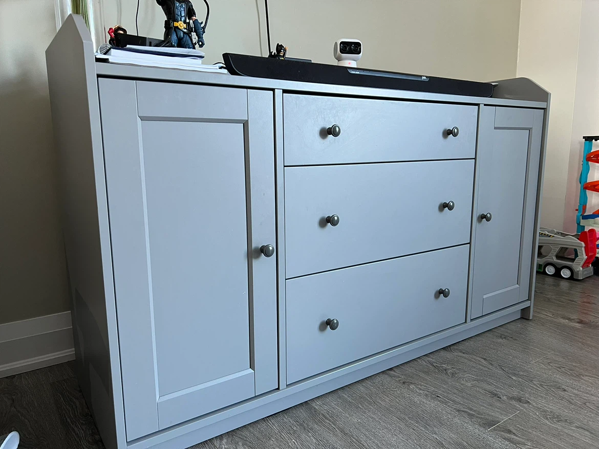 Grey Dresser with Doors and Drawers