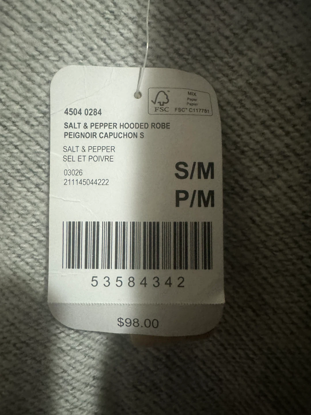 Roots Salt & Pepper Hooded Robe - Size S/M - photo 5