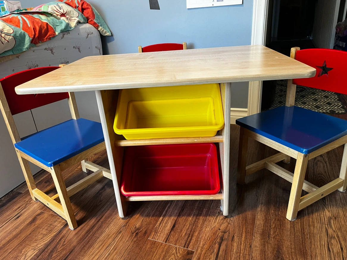 Kids Table and Chairs Set with 4 Storage Bins