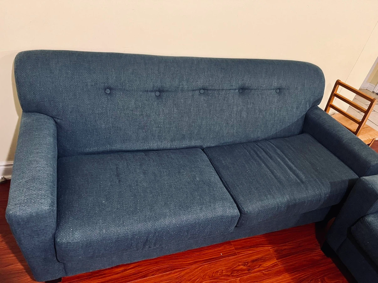2 Blue Fabric Loveseat Sofa - photo 2