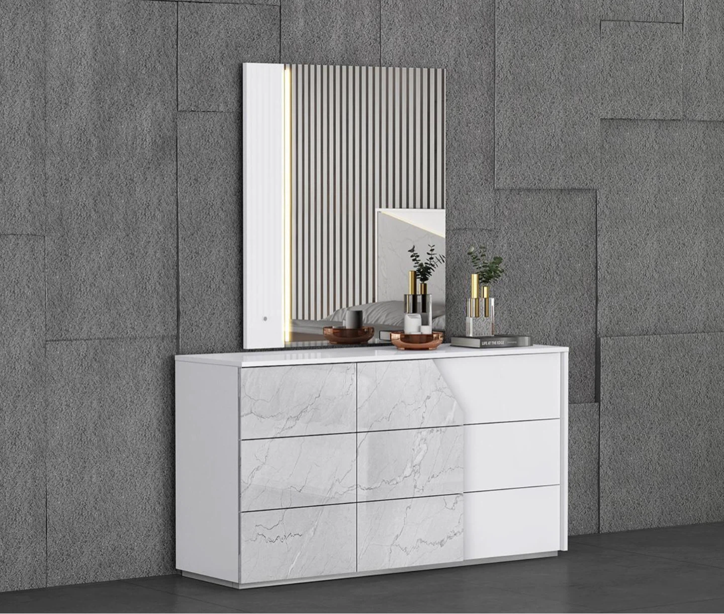 White Dresser with Marble Accents