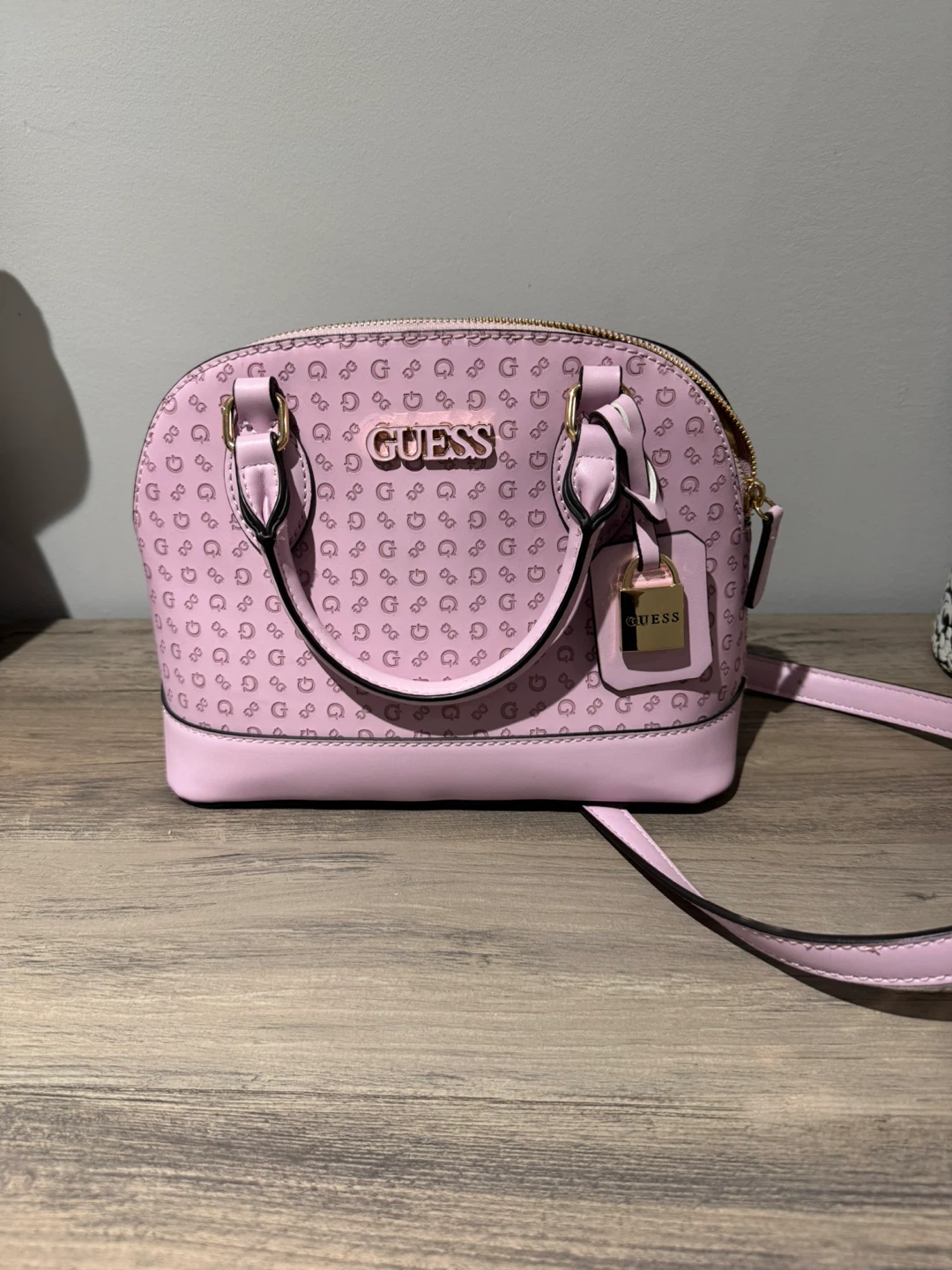 Guess Pink Monogram Dome Satchel Handbag