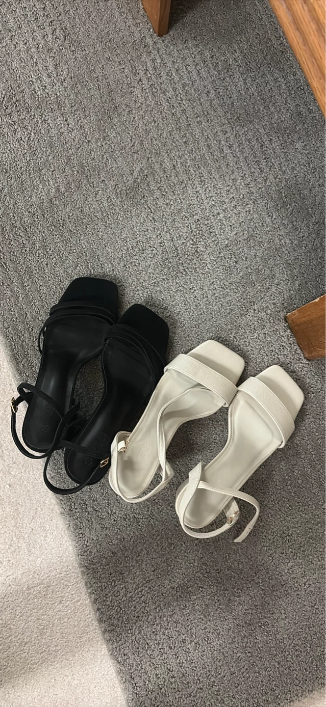 Strappy Block Heel Sandals - Biege and Black