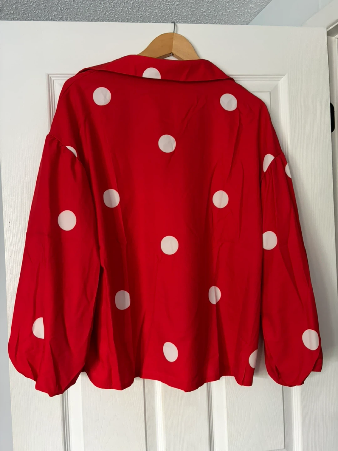Red Polka Dot Button-Up Shirt Size L - photo 3