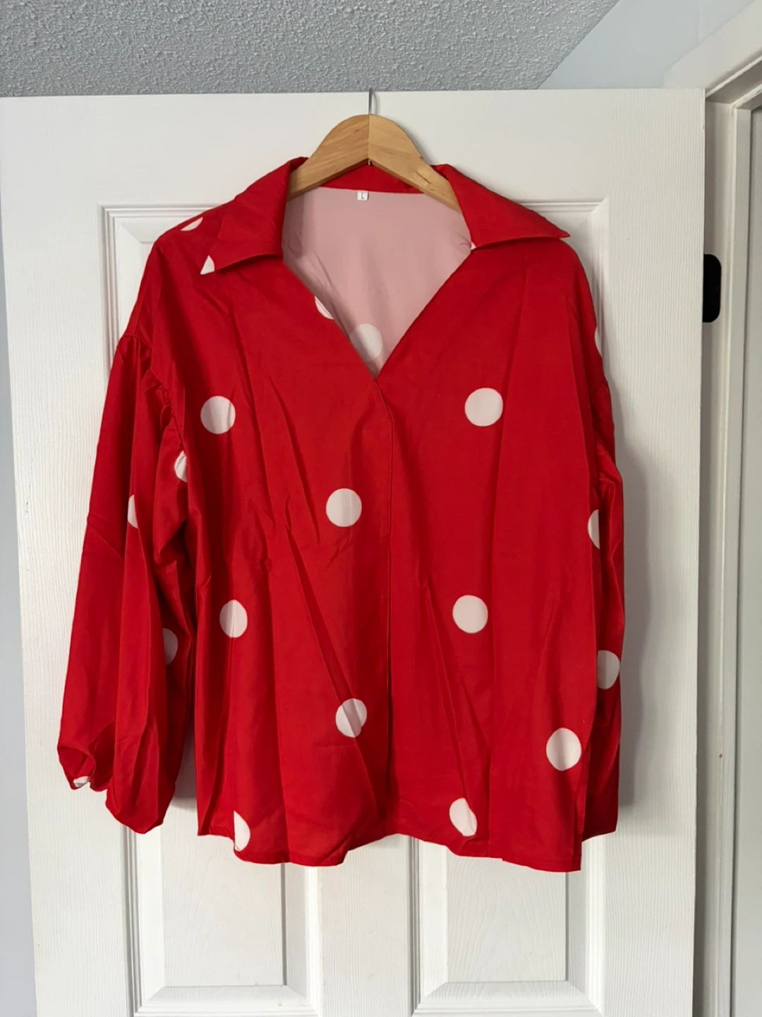 Red Polka Dot Button-Up Shirt Size L