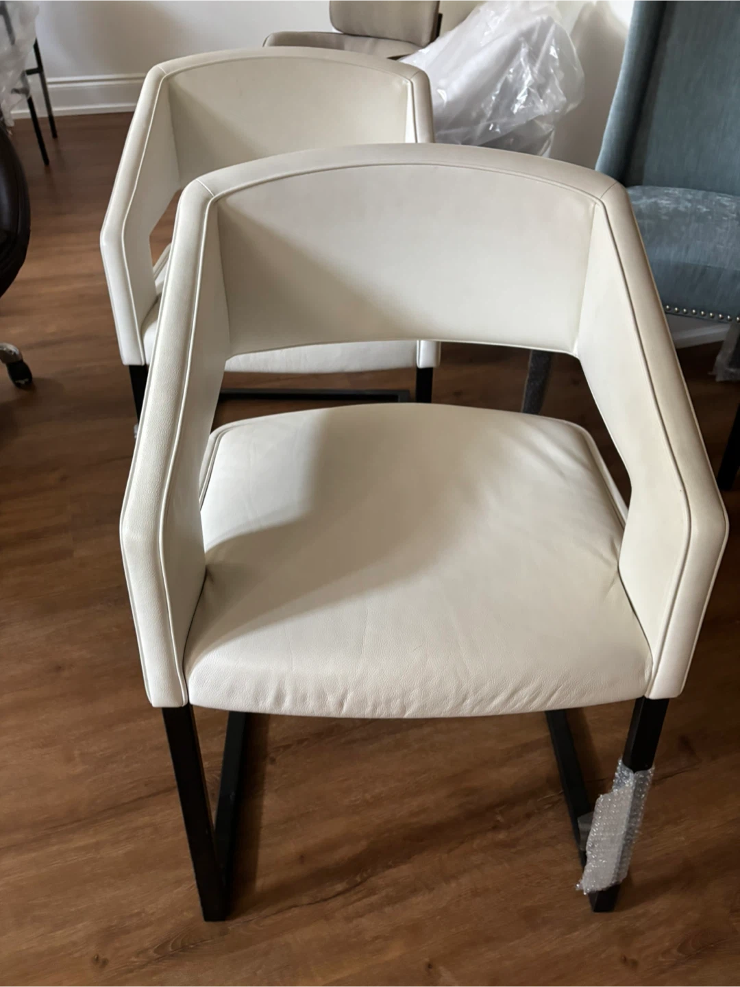 NEW White Leather Arm Chairs (Set of 2)