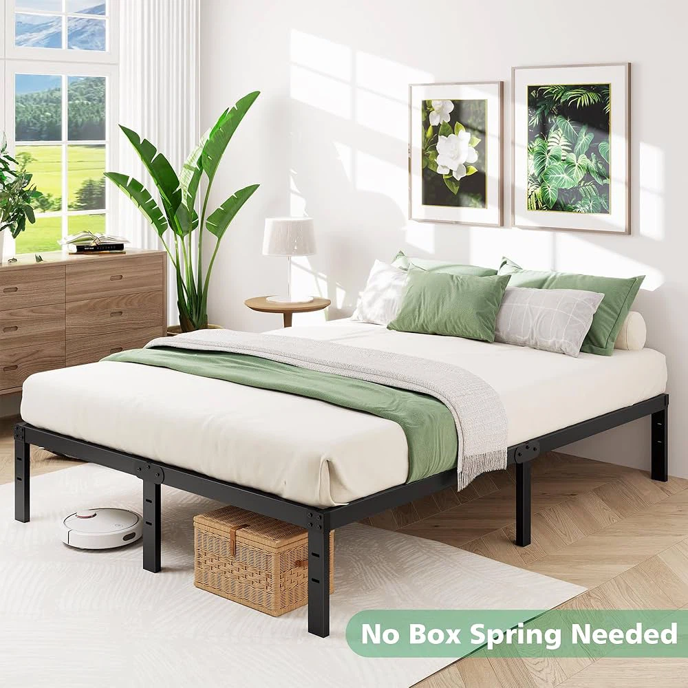 Black Metal King Bed Frame 16 inch with Mattress 16 inch