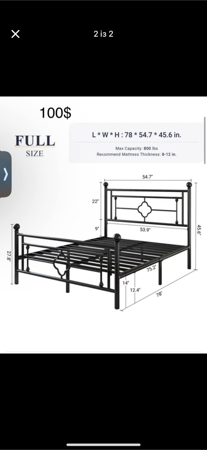 Full Size Metal Bed Frame with Mattress - photo 2