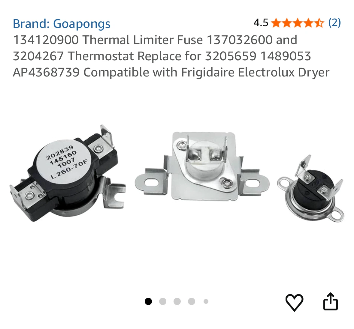 Thermal Limiter Fuse Thermostat for dryer - photo 2