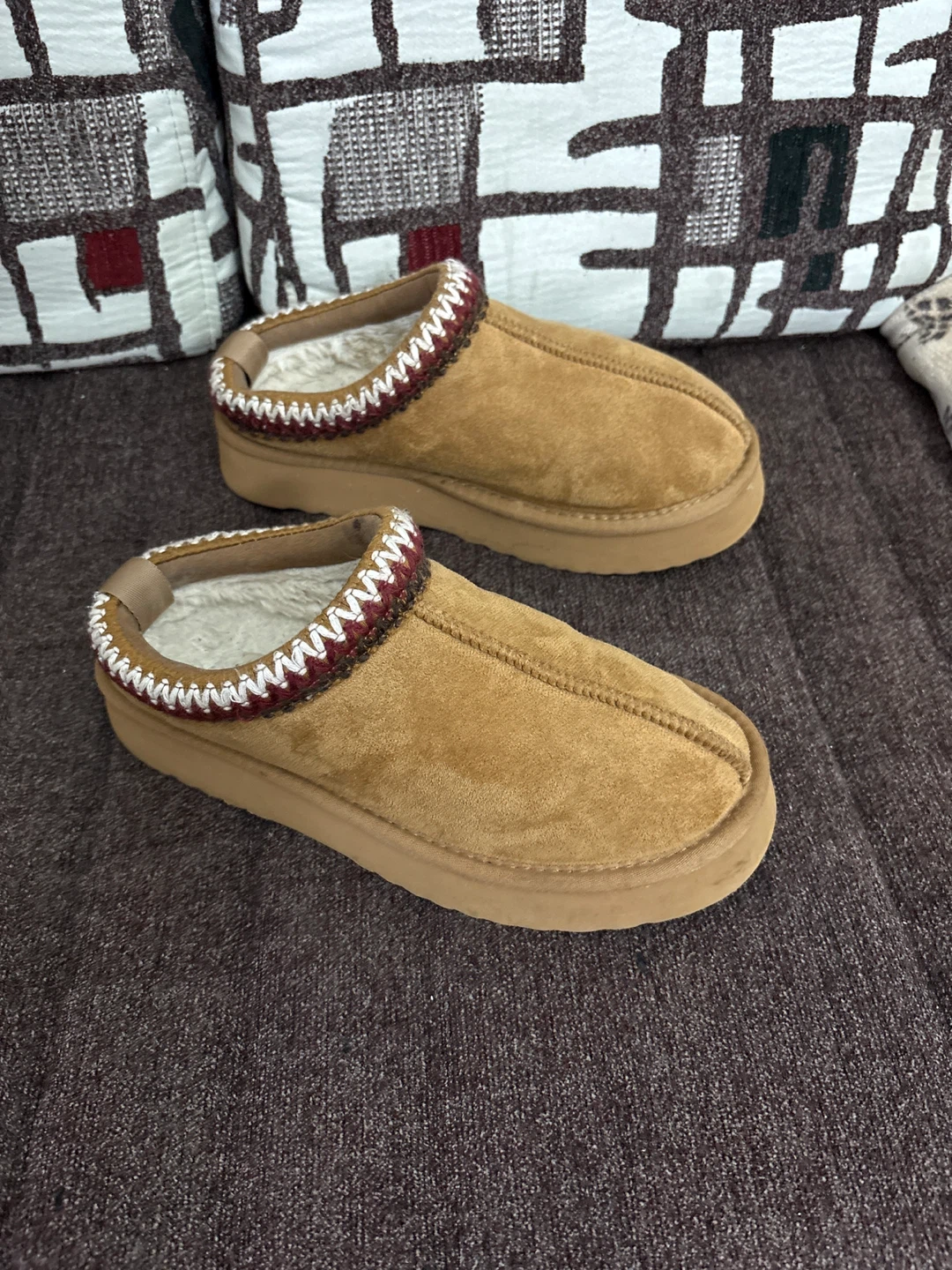 Brown Suede Slippers with Sherpa Lining