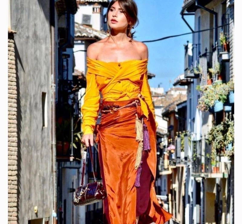 ZARA Limited Collection Orange Viscose Midi Skirt – Size M - photo 3