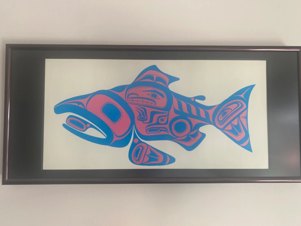 Framed Indigenous Art Print of a Salmon