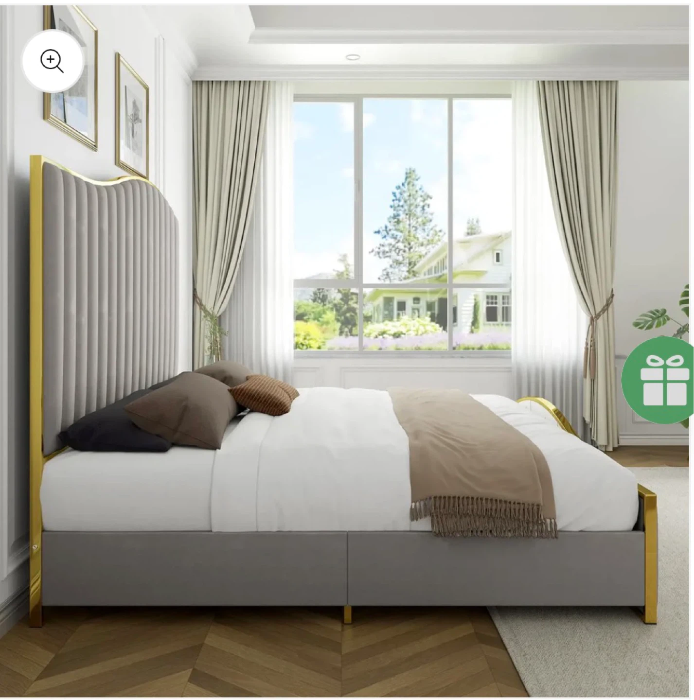 Queen Bed Frame with Gold Trim and grey velvet - photo 4