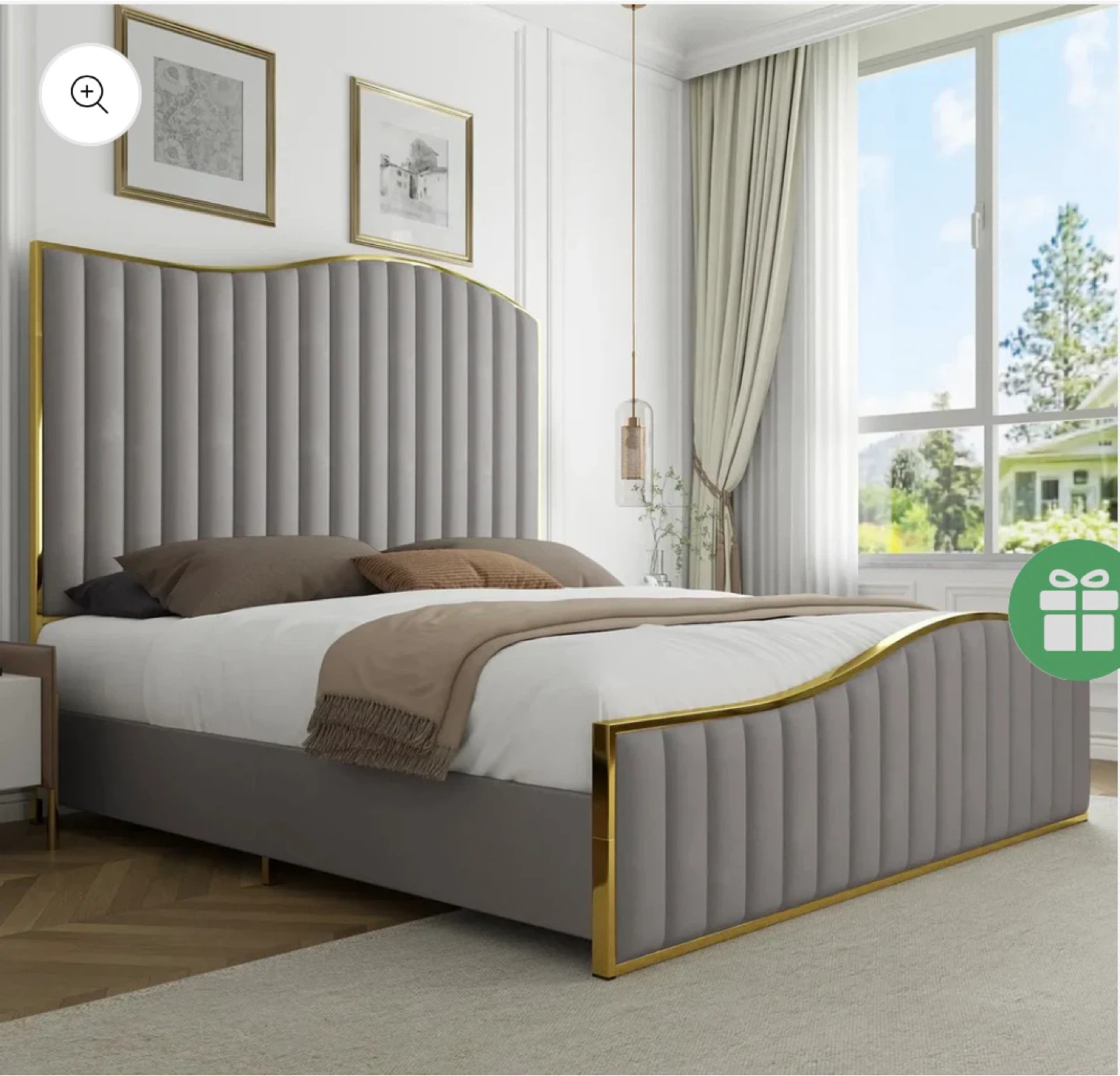 Queen Bed Frame with Gold Trim and grey velvet - photo 3