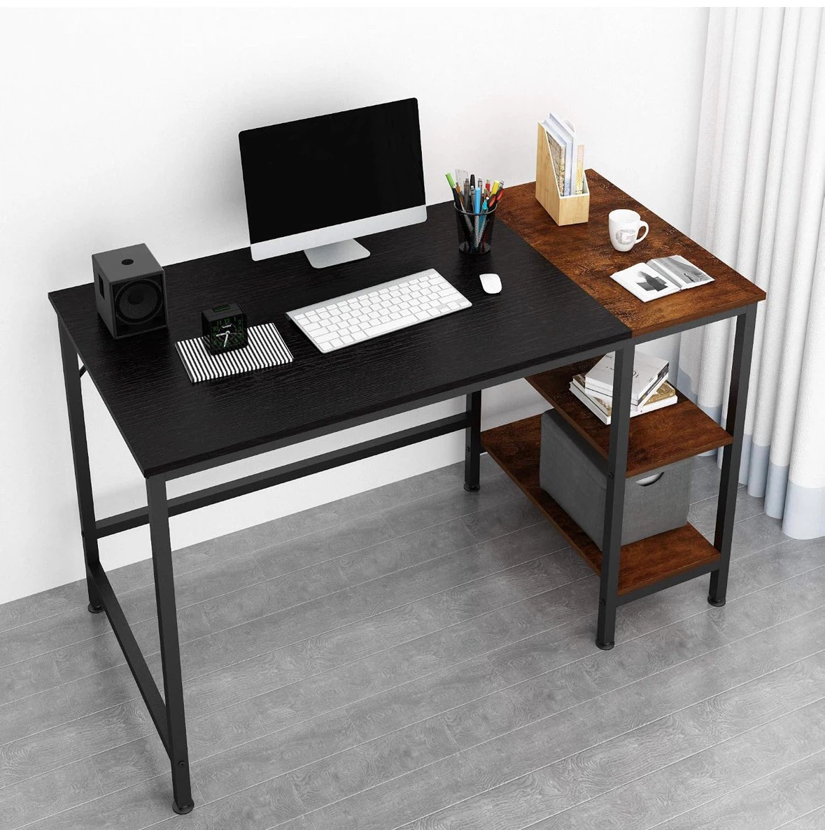 Modern Computer Desk with Storage Shelves