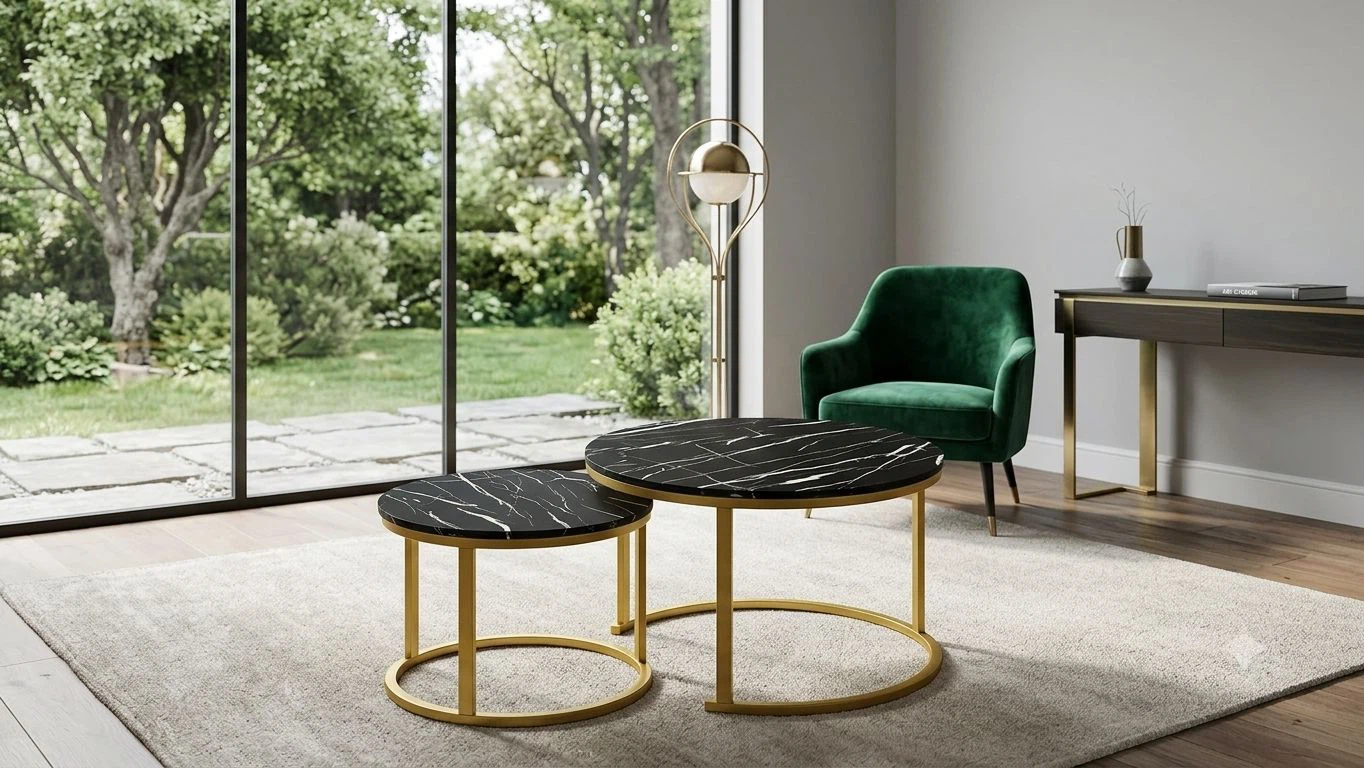 Nesting Coffee Tables - Black Marble Look