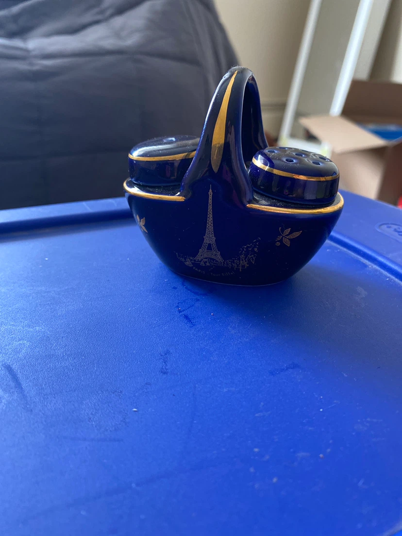 Vintage Limoges mini cobalt blue shaker set