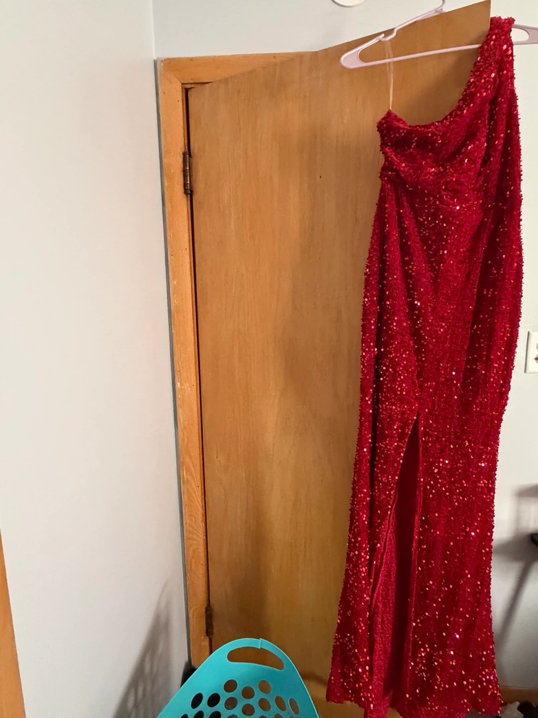 Red Sequin One-Shoulder Maxi Dress - photo 3