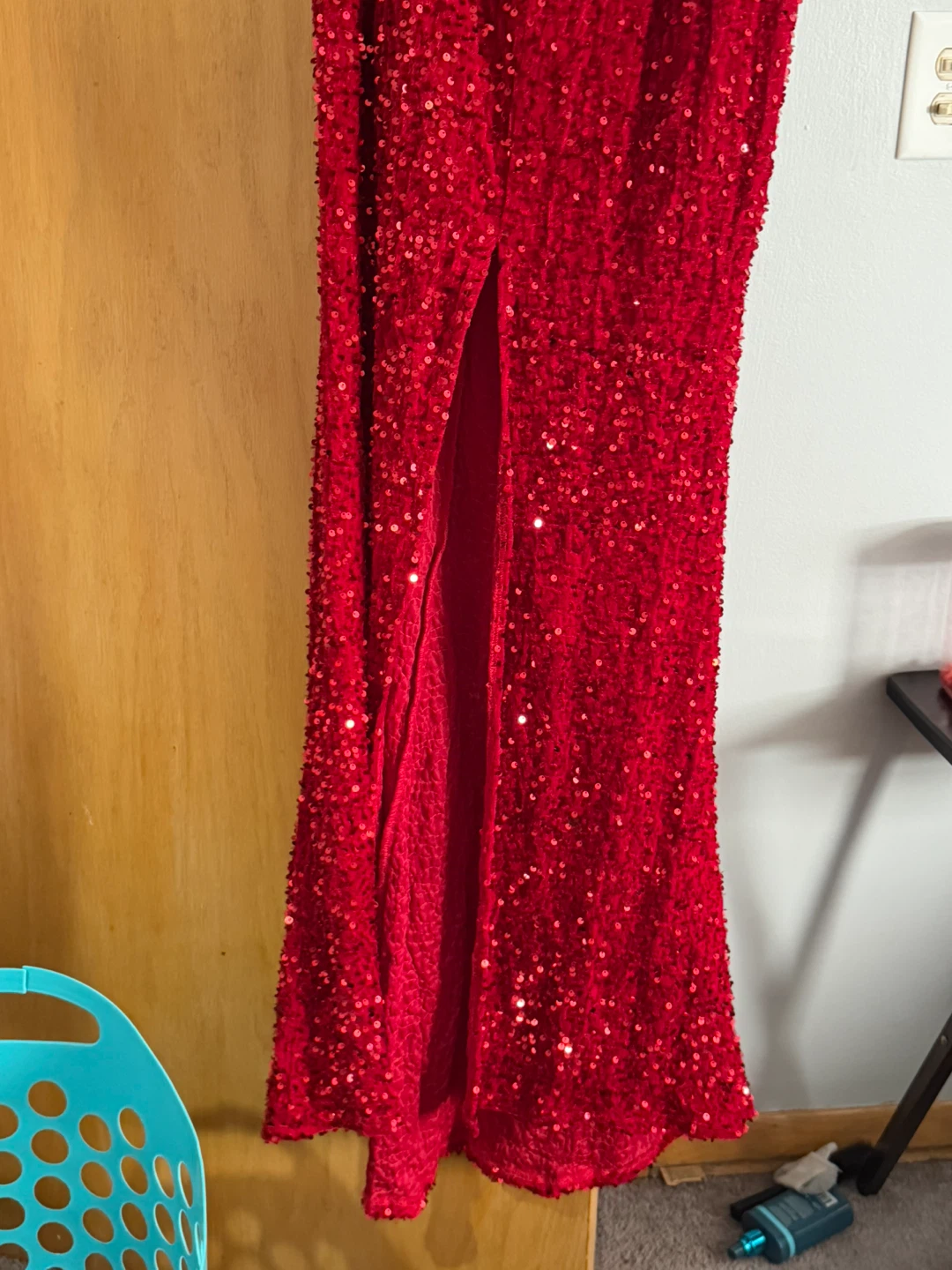 Red Sequin One-Shoulder Maxi Dress - photo 2