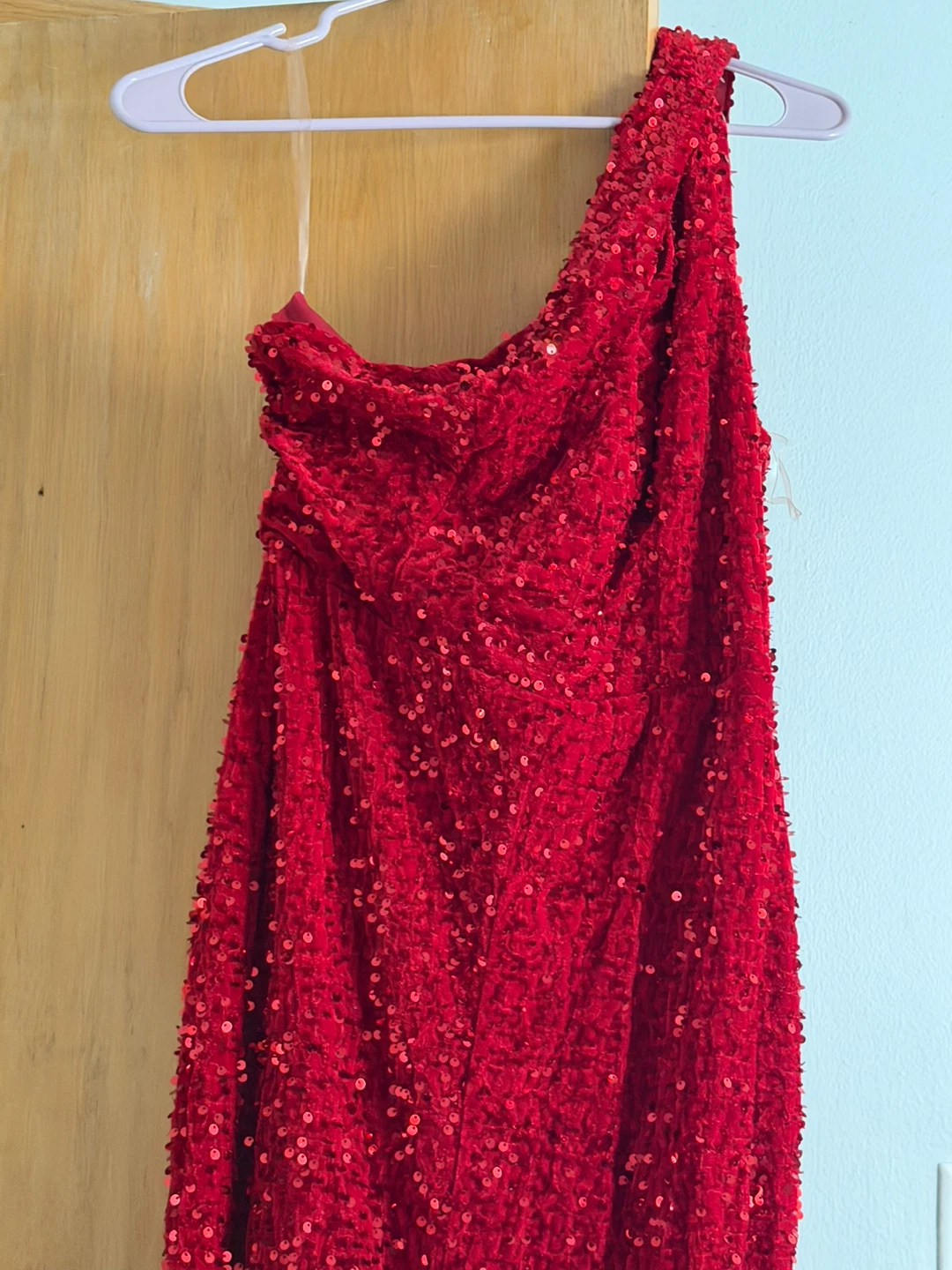 Red Sequin One-Shoulder Maxi Dress