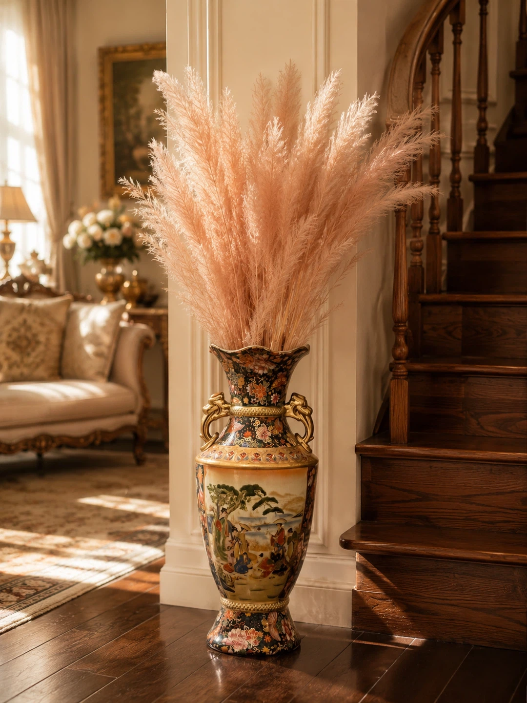 Decorative Ceramic Vase with Gold Handles