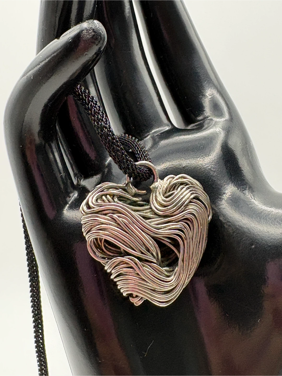 Silver Tone Wire Wrapped Heart Pendant Necklace