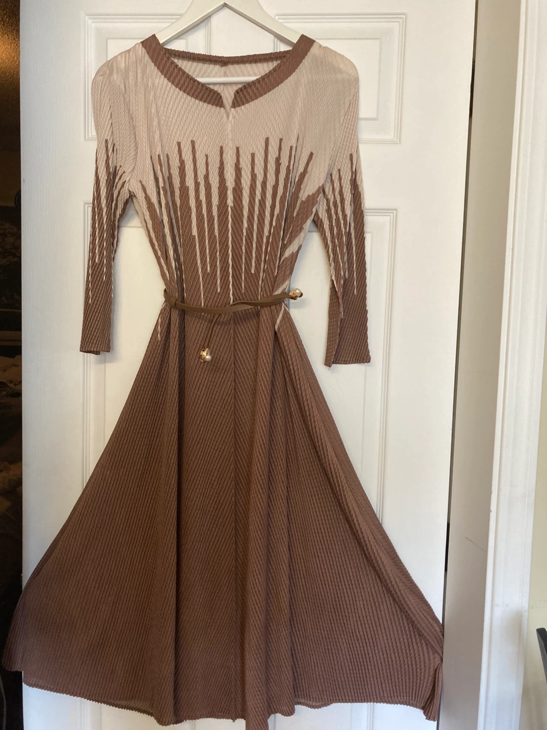 Pleated Midi Dress with Belt
