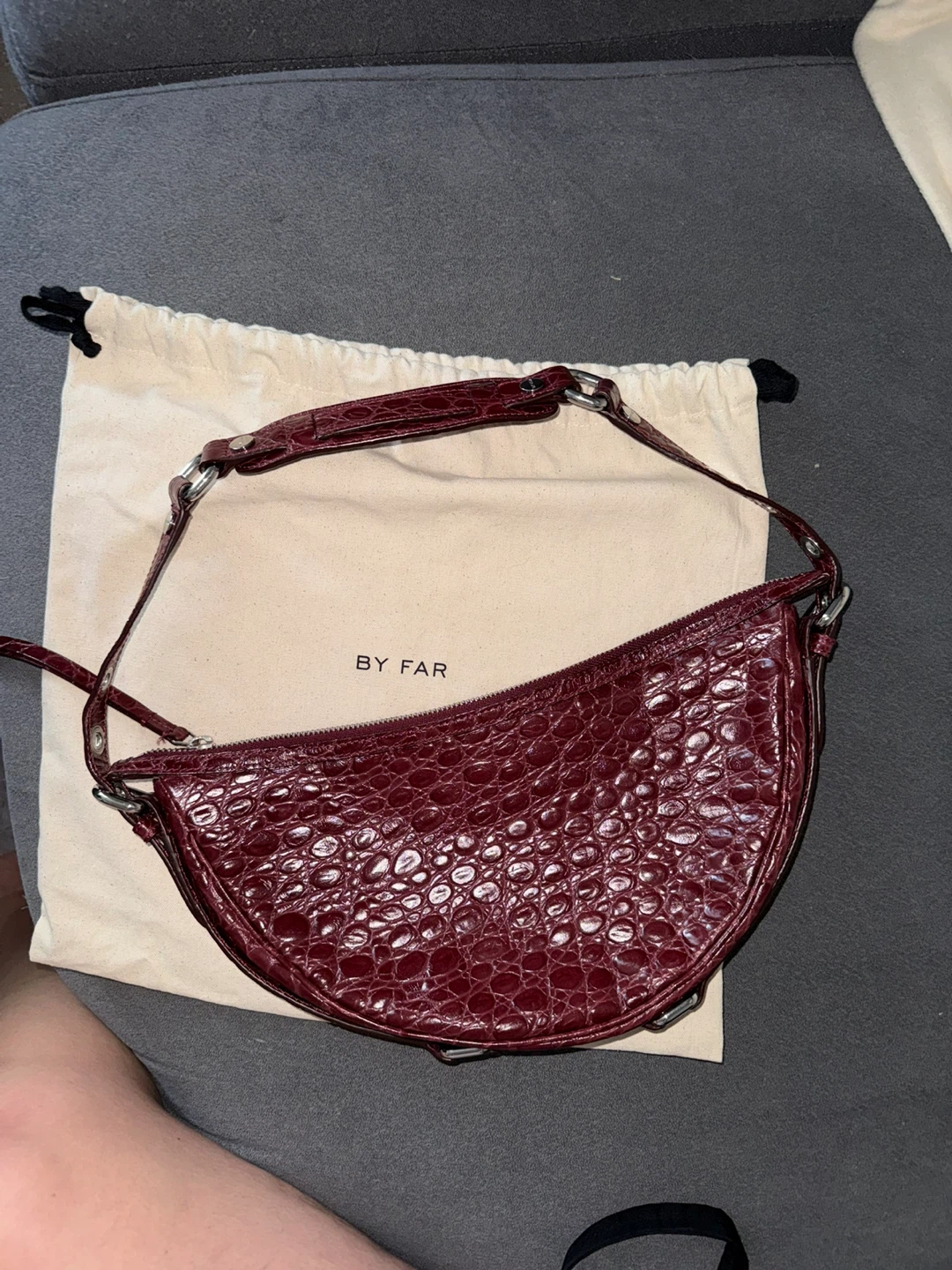 BY FAR Gib Embossed Crocodile-Effect Shoulder Bag