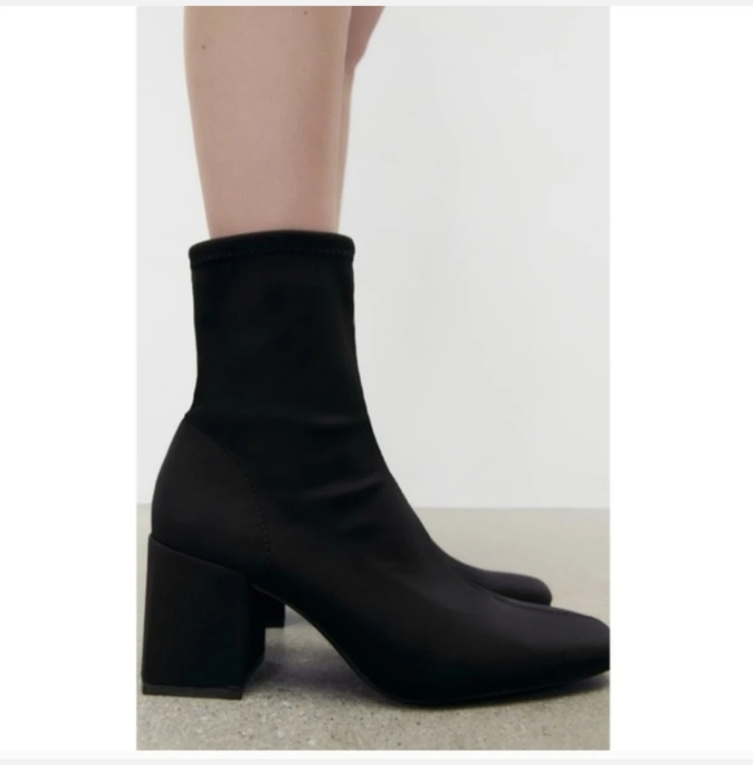 Zara Block Heel Sock Ankle Boots - photo 2