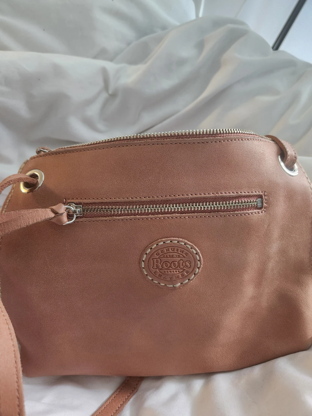 Roots dark pink Leather Crossbody Bag