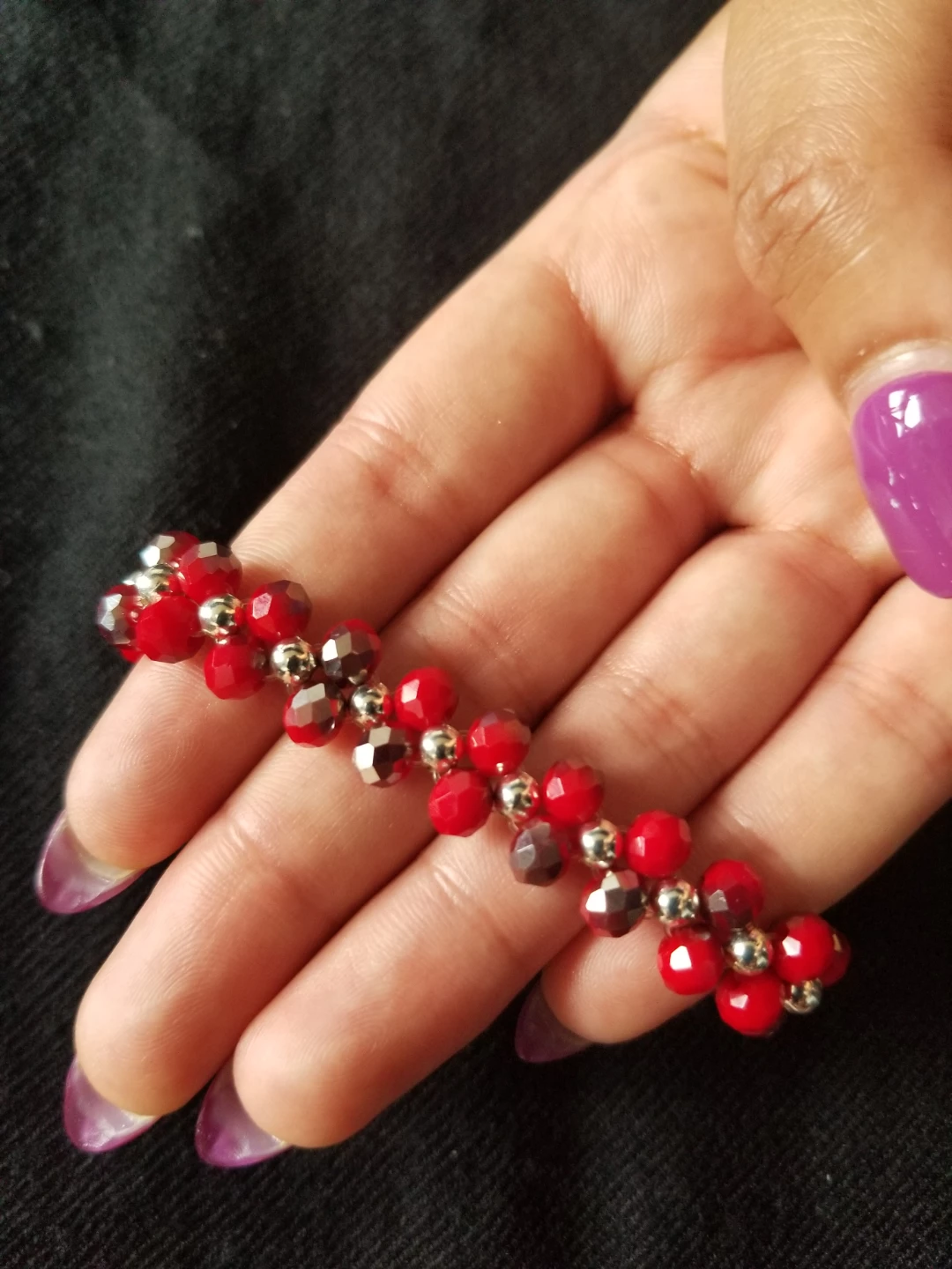 Red and Silver Beaded Bracelet and Earring Set ⚽️ - photo 3