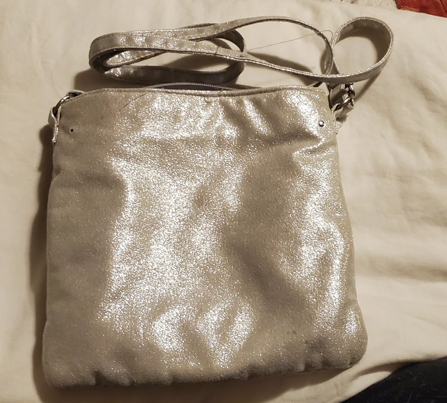 Silver Sequin Crossbody Bag with Zipper Pockets - photo 4
