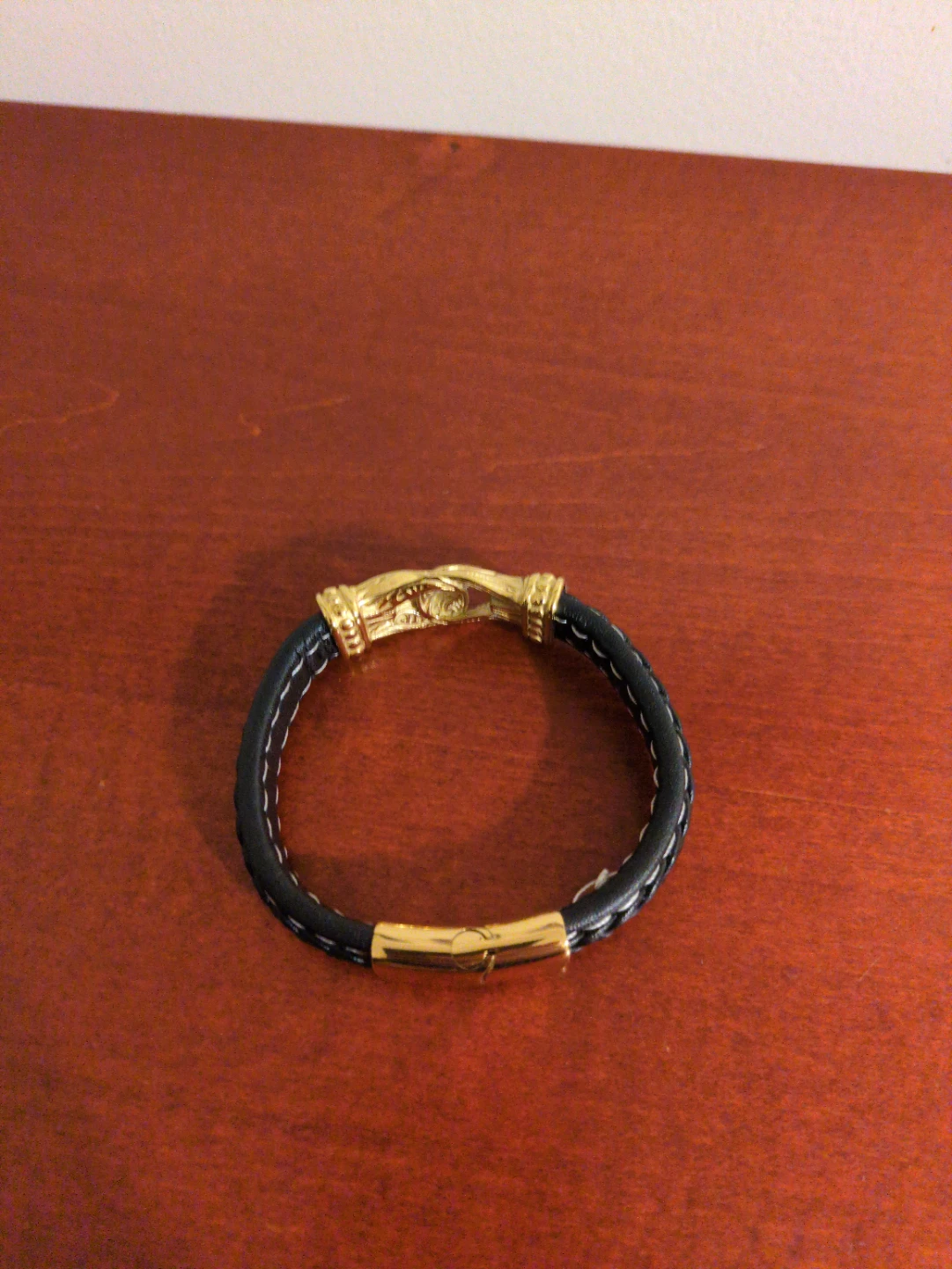 Black Leather Bracelet with Gold Clasp ⚽ - photo 5