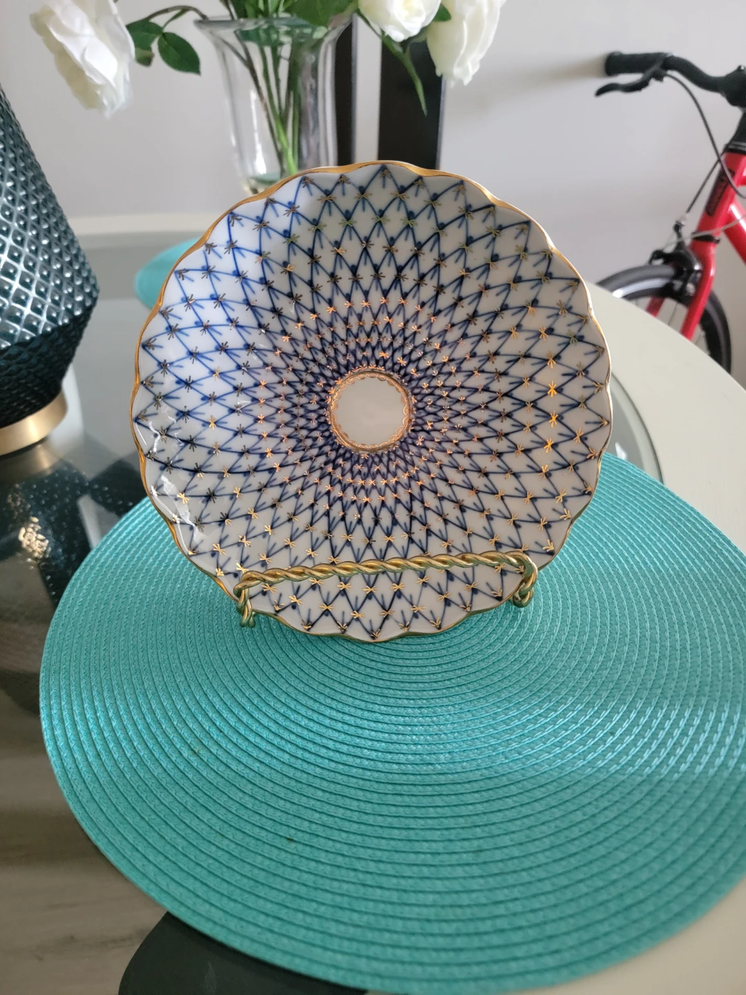 Lomonosov Plate - Blue & Gold Pattern