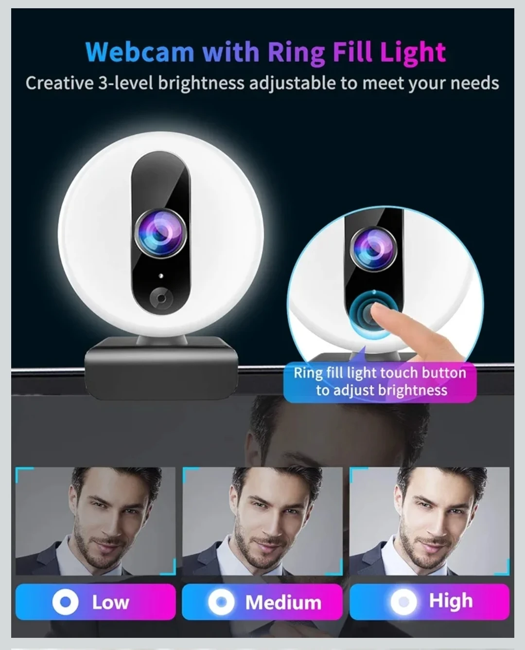 NEW UPGRAGED Webcam Fill In Light Noise Cancelling HD 2K 120°