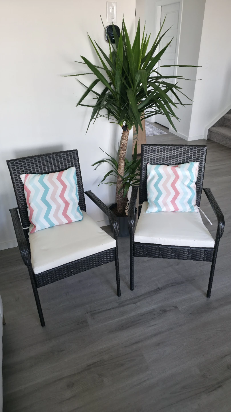 Set of 2 Wicker Patio Chairs with Seat Cushions