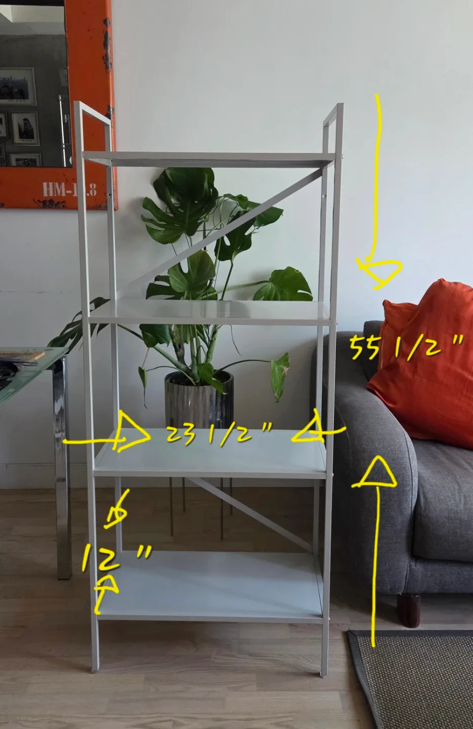 Grey Metal 4-Tier Bookshelf