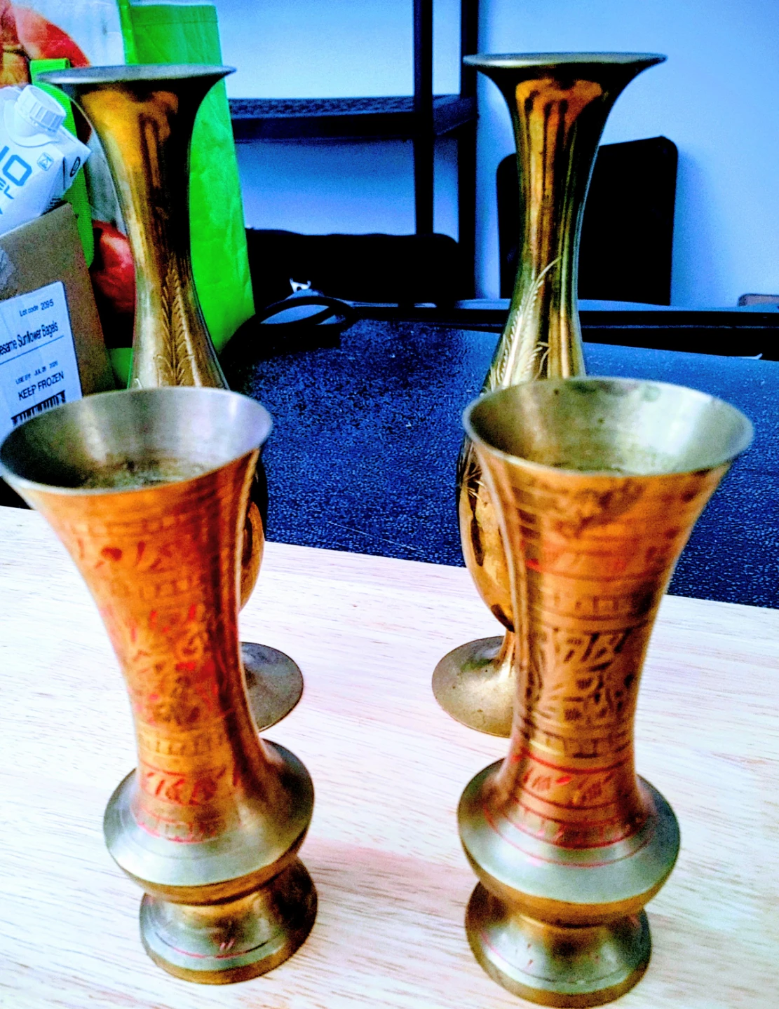 Set of 4 Brass Bud Vases