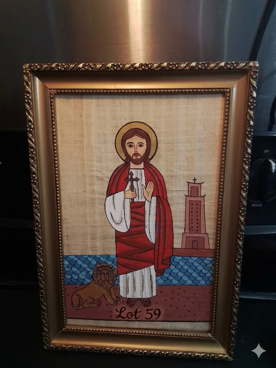Coptic Orthodox St. Mark Icon on Authentic Egyptian Papyrus