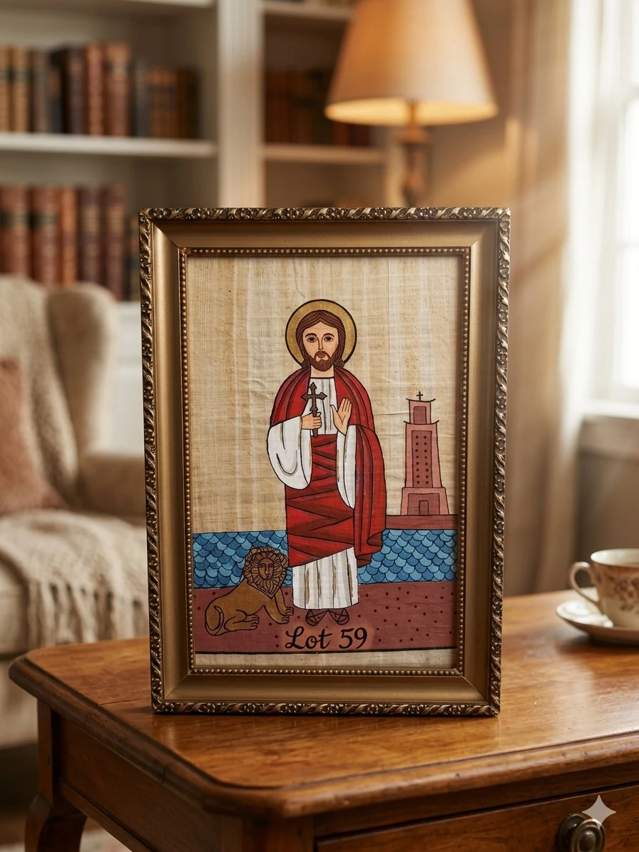 Coptic Orthodox St. Mark Icon on Authentic Egyptian Papyrus - photo 2