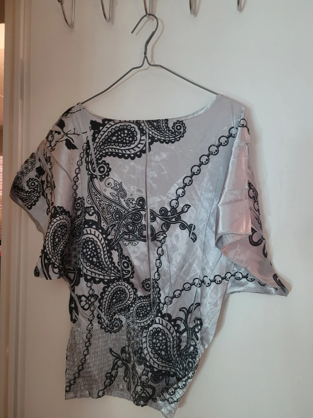 Silver and Black Paisley Print Blouse