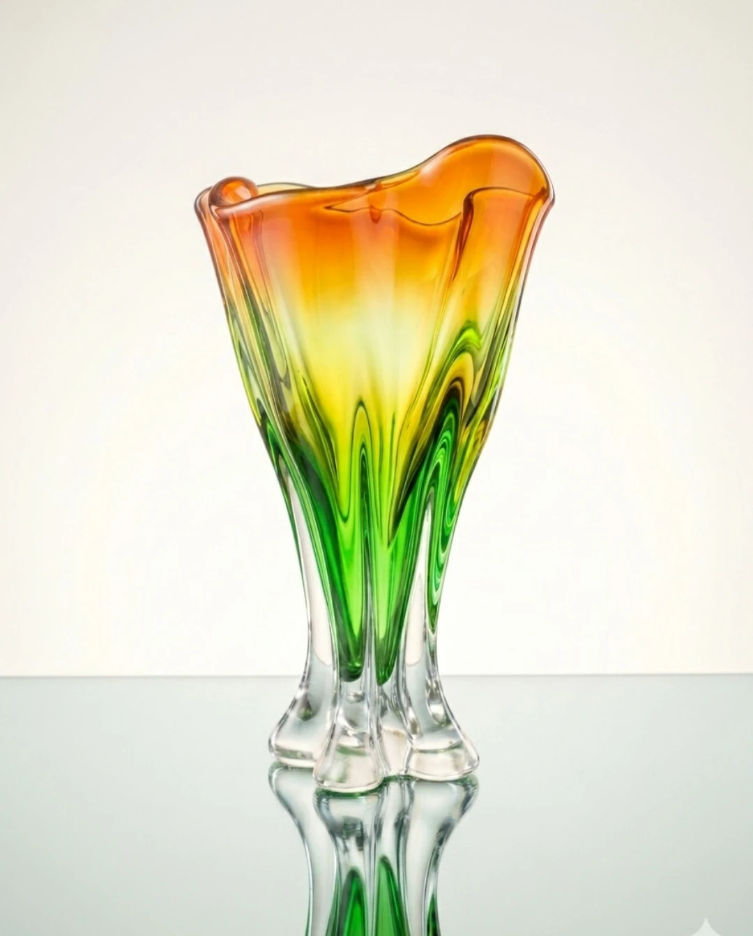 Vintage Swirl Art Glass Vase - Orange & Green - photo 2