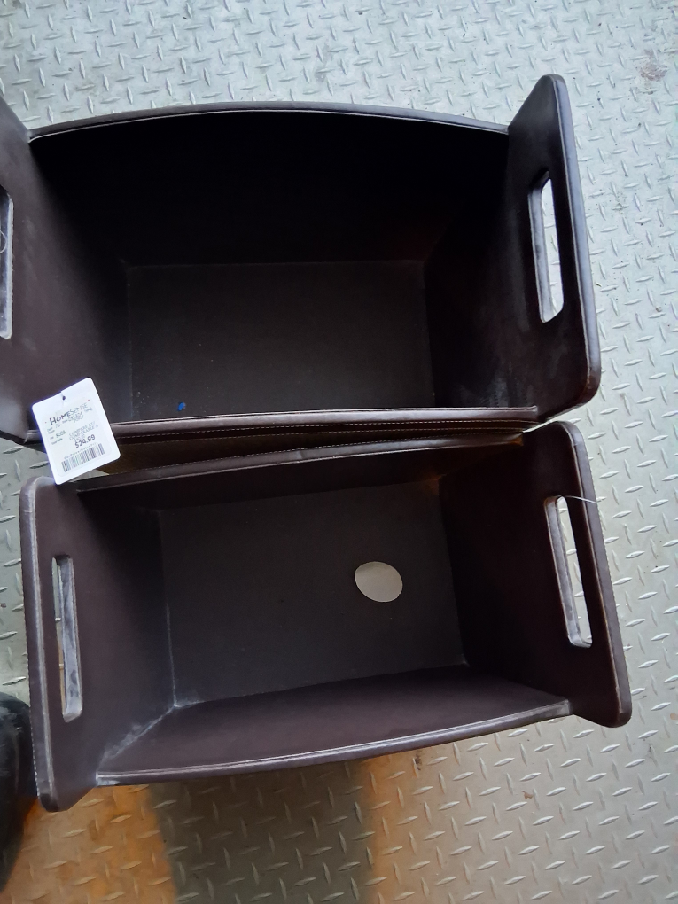 Set of 2 Brown Faux Leather Magazine Holders with Woven Sides - photo 4